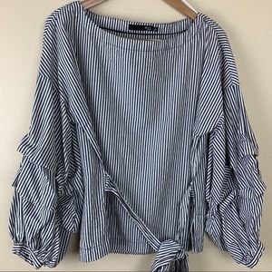 Max Jeans Black Striped Balloon Sleeve Top L 14 16